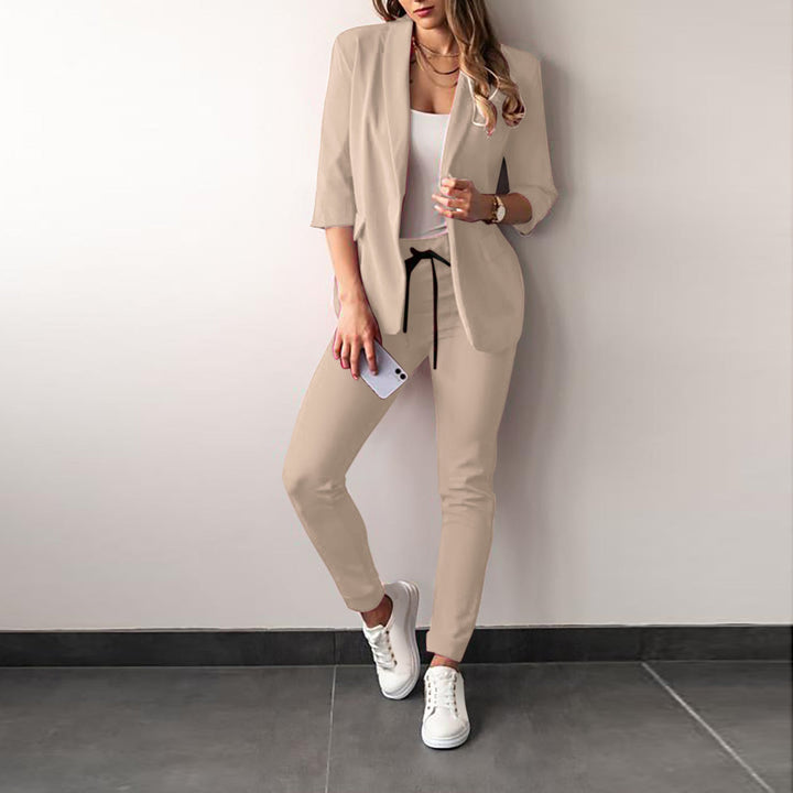 Damen elegantes und modernes Anzug-Set mit tailliertem Blazer und schmalen Hosen Drune