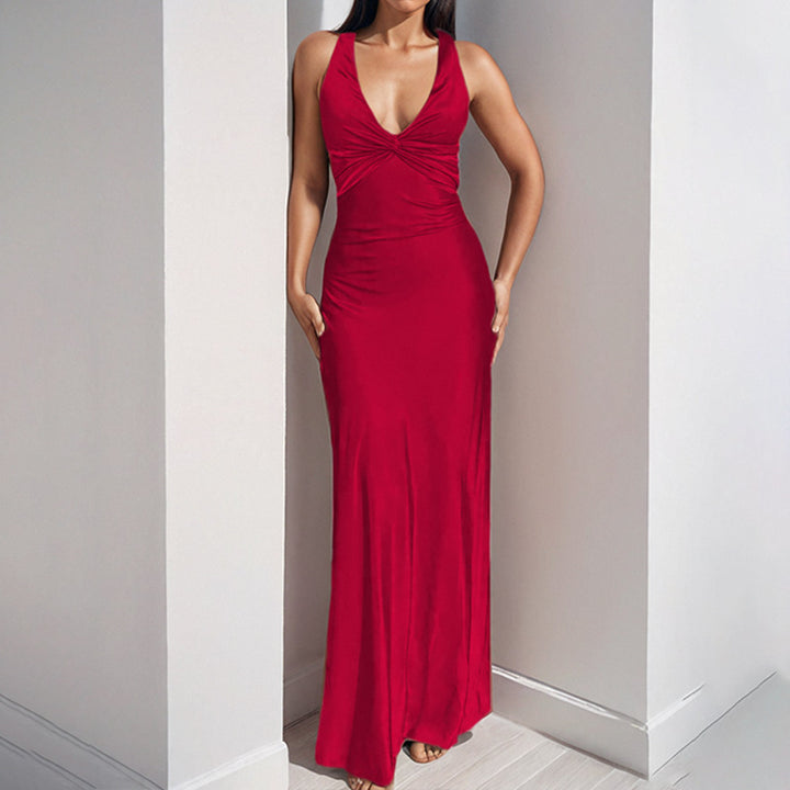 Damen Maxikleid mit elegantem Wickeldetail und fließendem Satinmaterial Drune