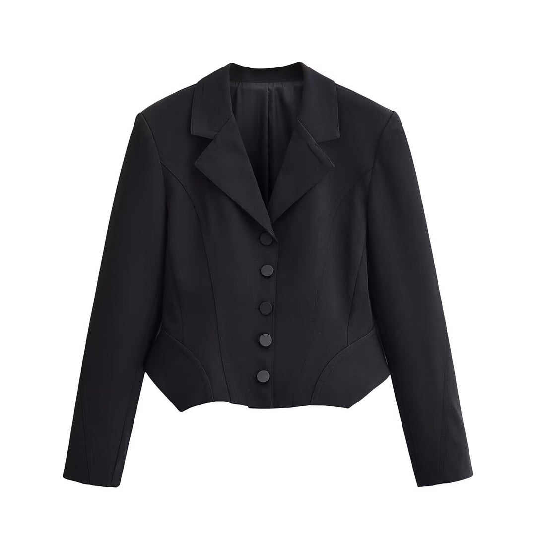 Damen Taillierter Cropped-Blazer mit Prinzessnähten und 5-Knopfreihe Drune
