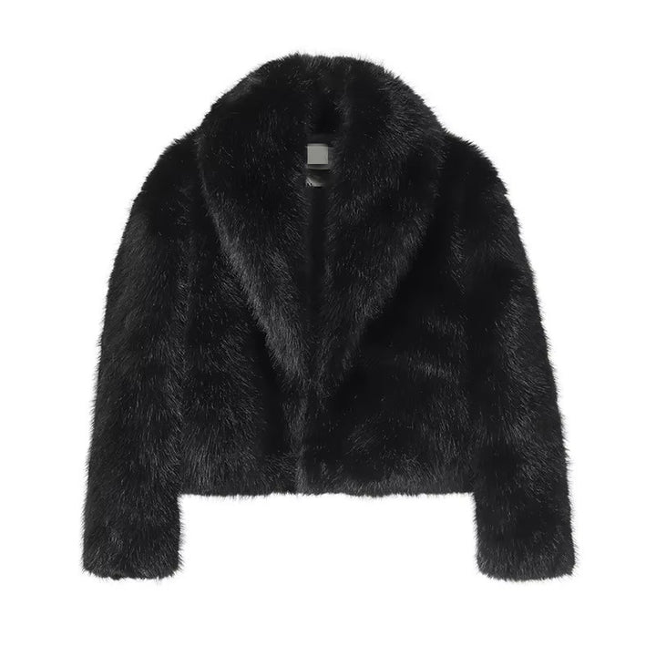 Damen Cropped Kunstpelz-Kurzjacke mit extravoluminösem Schalkragen Drune