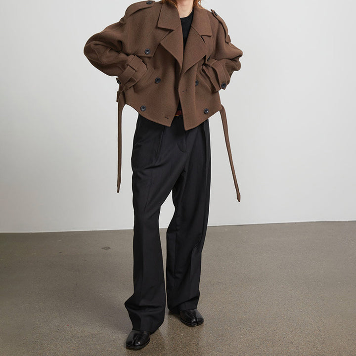 Damen Kurze Wolljacke im Trench-Stil mit stylischen Details Drune