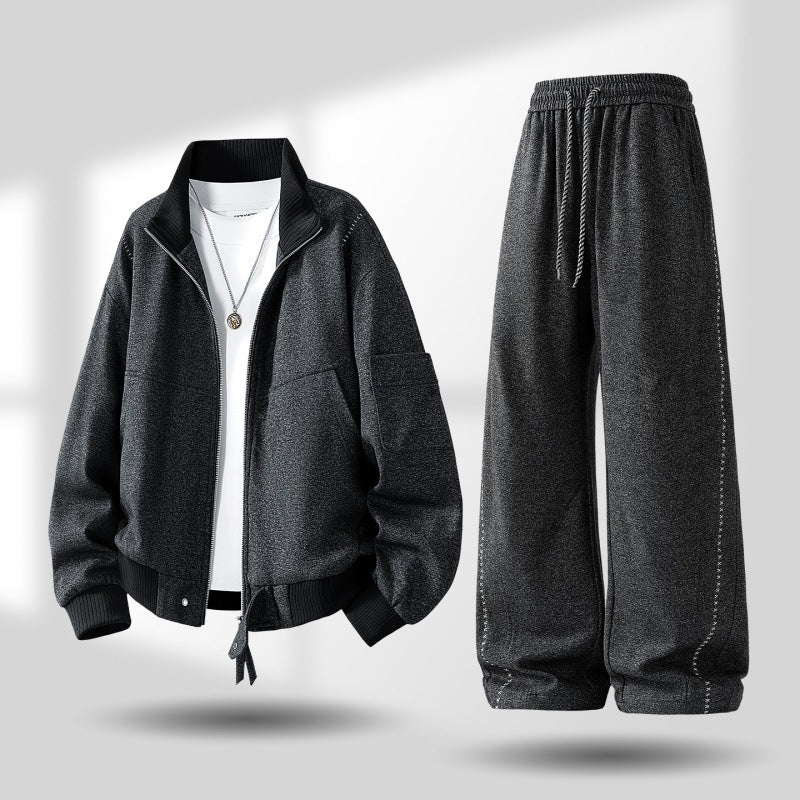 Herren komfortabler oversized Freizeit-Trainingsanzug mit Reißverschlussjacke und weiten Jogginghosen Drune