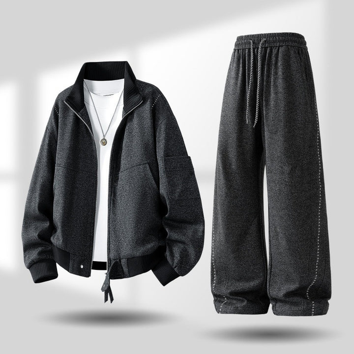 Herren komfortabler oversized Freizeit-Trainingsanzug mit Reißverschlussjacke und weiten Jogginghosen Drune