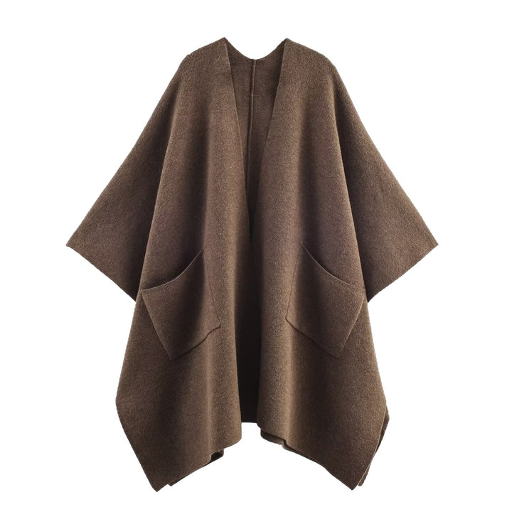 Damen Kuschelige Poncho-Jacke mit großer Taschen und wärmender Wollmischung Drune