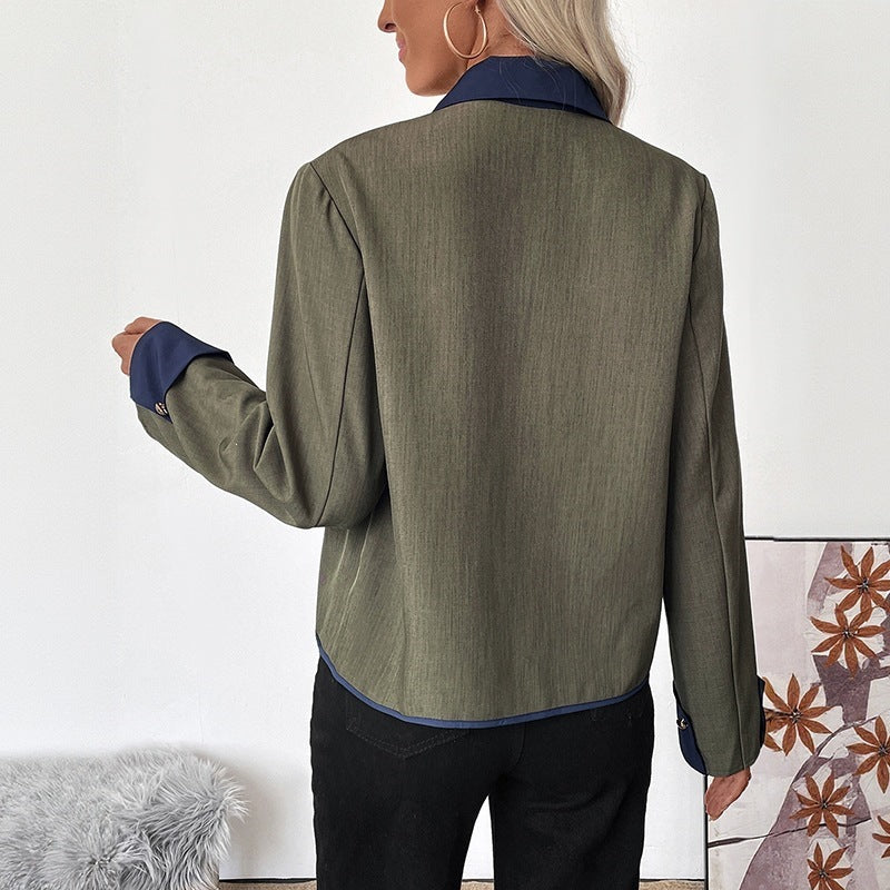 Damen Modische Blazerjacke mit kontrastierenden Ärmeln Drune