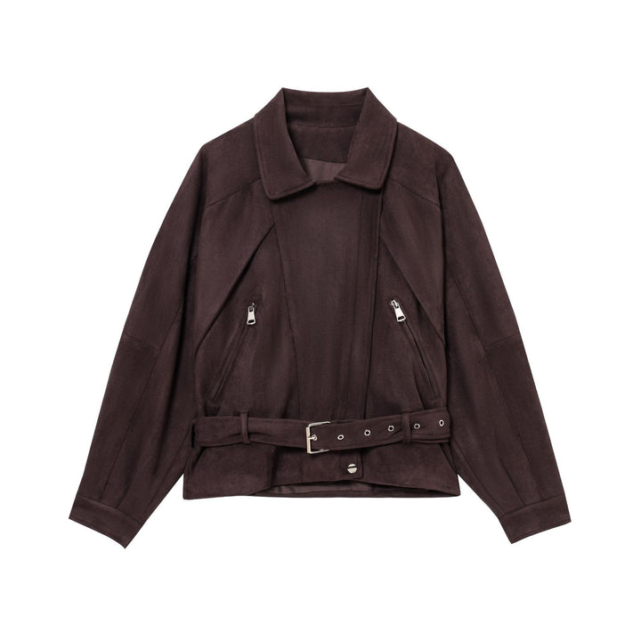 Damen Elegante Wildlederjacke mit modischen Schnallen und praktischen Taschen Drune