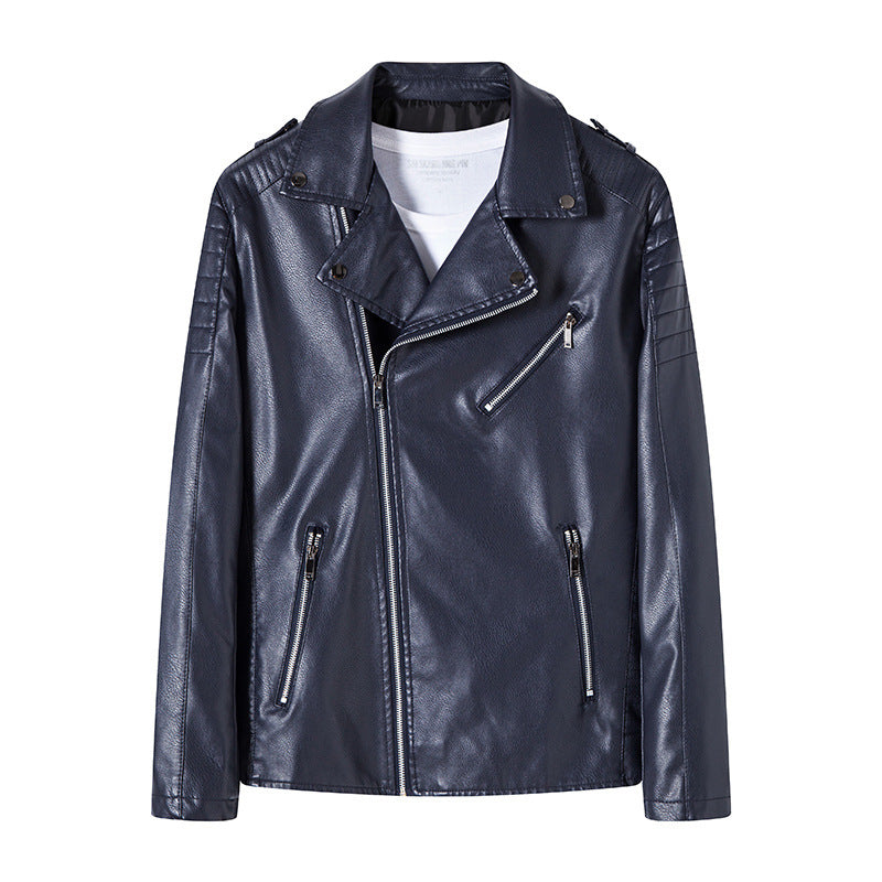 Herren Bikerjacke aus hochwertigem Kunstleder im Slim‑Fit mit schrägem Reißverschluss und gesteppter Schulterpartie Drune