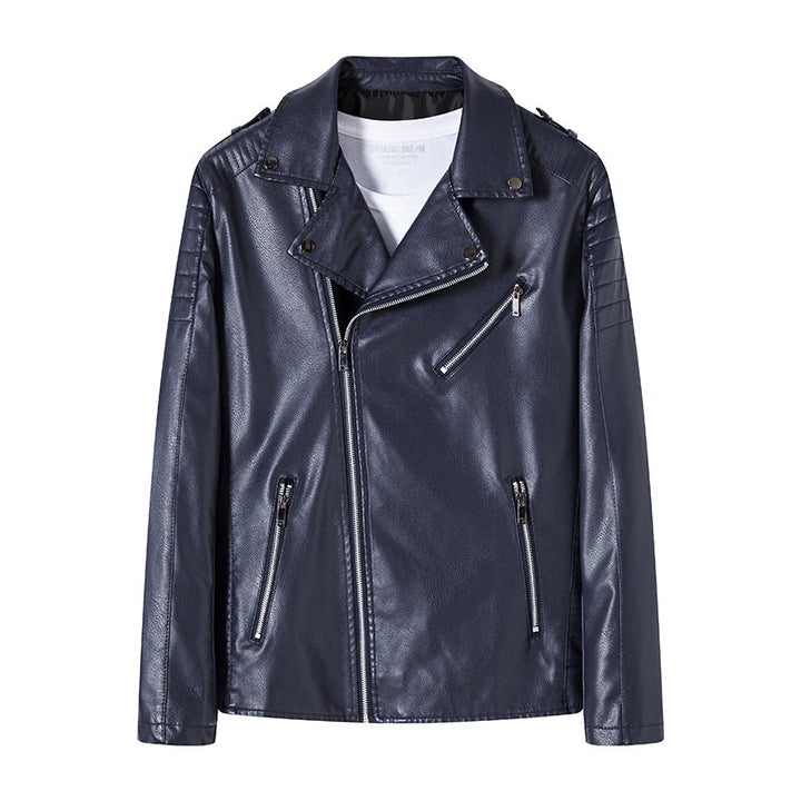 Herren Bikerjacke aus hochwertigem Kunstleder im Slim‑Fit mit schrägem Reißverschluss und gesteppter Schulterpartie Drune