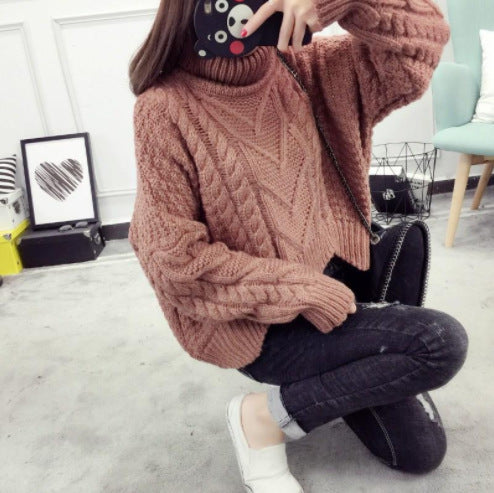 Damen Grobstrickpullover mit hochgeschlossenem Kragen und Zopfmuster Drune