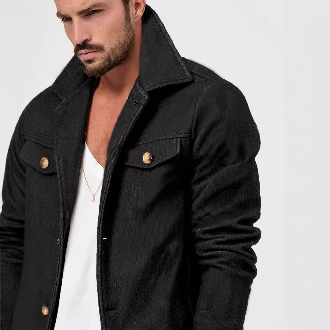 Herren Trendige Baumwolljacke mit goldfarbenen Knöpfen und aufgesetzten Taschen Drune