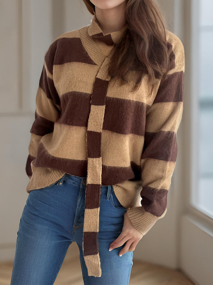 Damen lässiger Strickpullover mit besonderen Schlaufenakzenten Drune