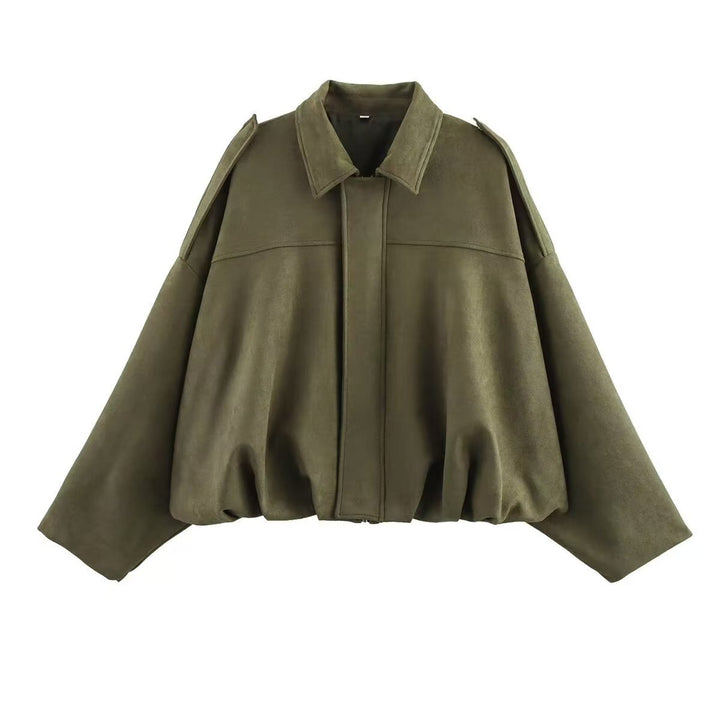 Damen nan Oversize-Kurzjacke mit Ballon-Saum, Schulterpatten und verdeckter Frontleiste Drune
