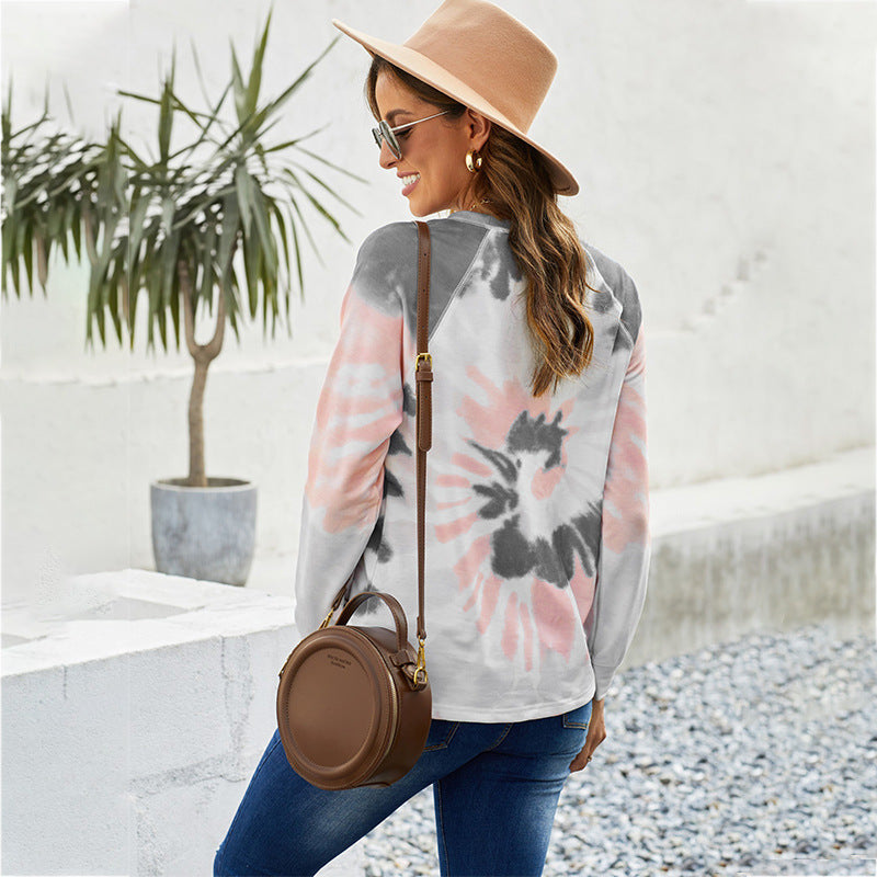 Damen Langarm-T-Shirt mit modernem Batik-Muster und lässigem Schnitt Drune