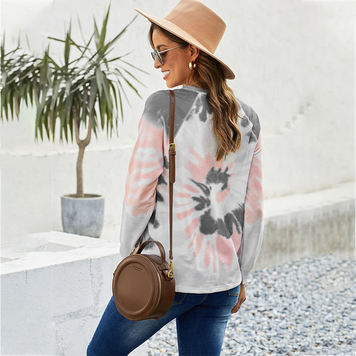 Damen Langarm-T-Shirt mit modernem Batik-Muster und lässigem Schnitt Drune