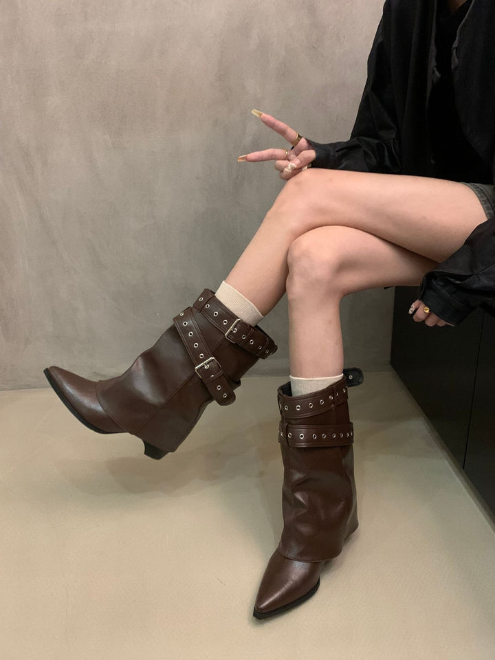 Damen Elegante Stiefeletten mit Riemen-Dekor Drune
