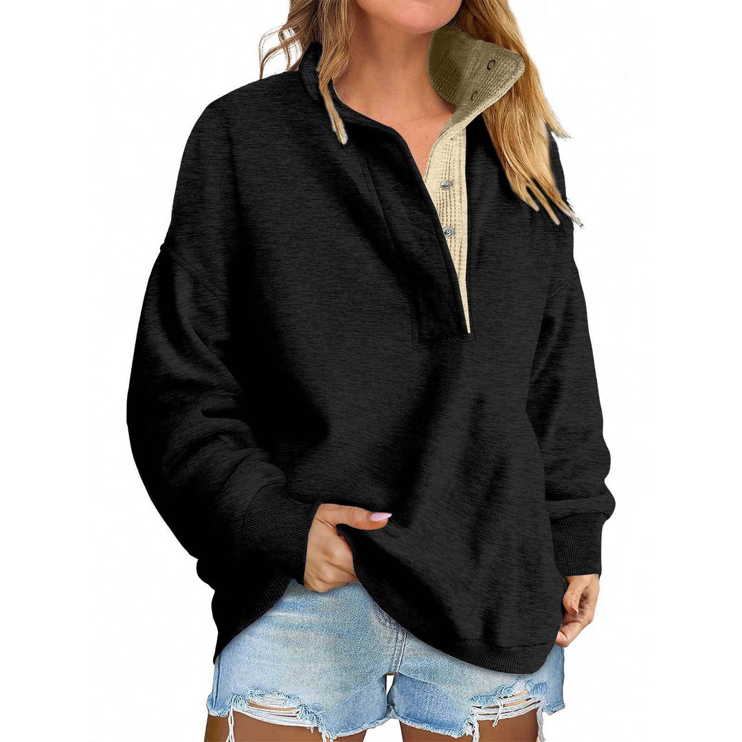 Damen Oversize-Henley-Sweatshirt mit Stehkragen und Druckknopfleiste Drune