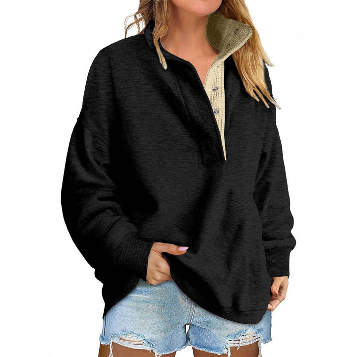 Damen Oversize-Henley-Sweatshirt mit Stehkragen und Druckknopfleiste Drune