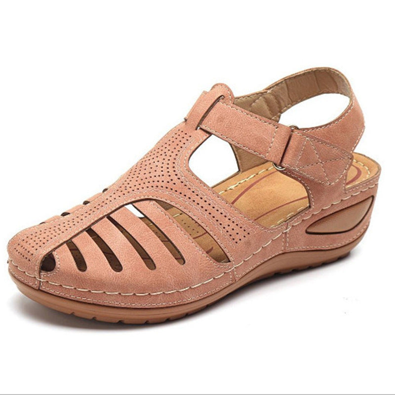 Damen Bequeme orthopädische Sandalette mit geschlossener Zehenpartie und verstellbarem Klettverschluss Drune