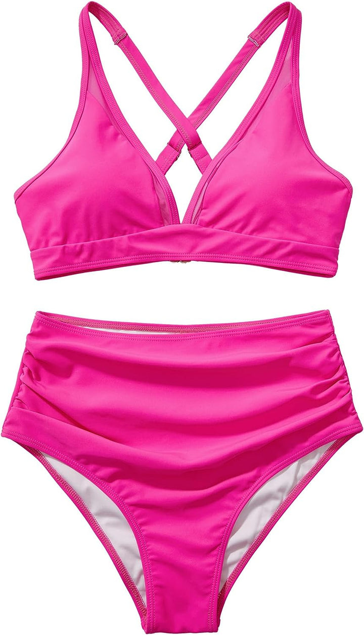Damen Sportliches Bikini-Set mit verschränkten Trägern und hohem Schnitt Drune