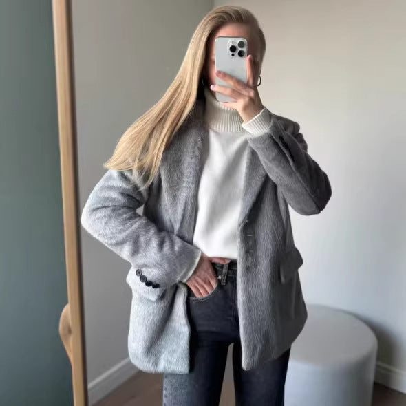 Damen modischer Teddyblazer mit eleganter Knopfleiste Drune