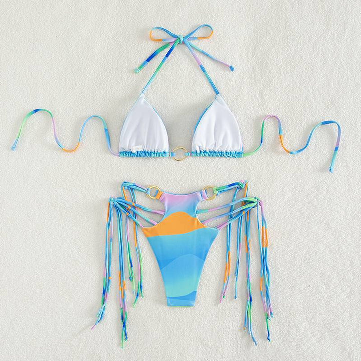 Damen Triangel-Bikini mit modischen Schnüroptik und schimmernden Ringdetails Drune