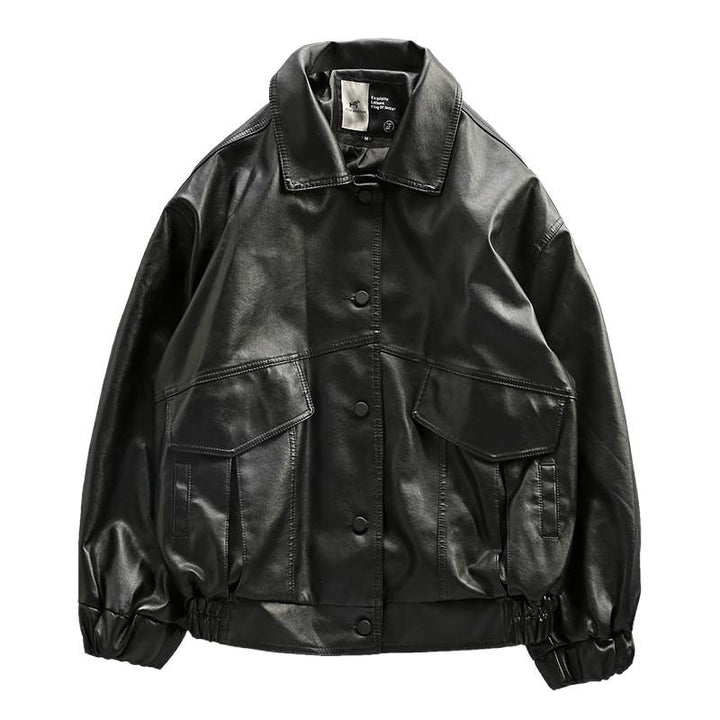 Herren Oversized Lederimitat-Utility-Jacke mit Pattentaschen und elastischem Saum Drune