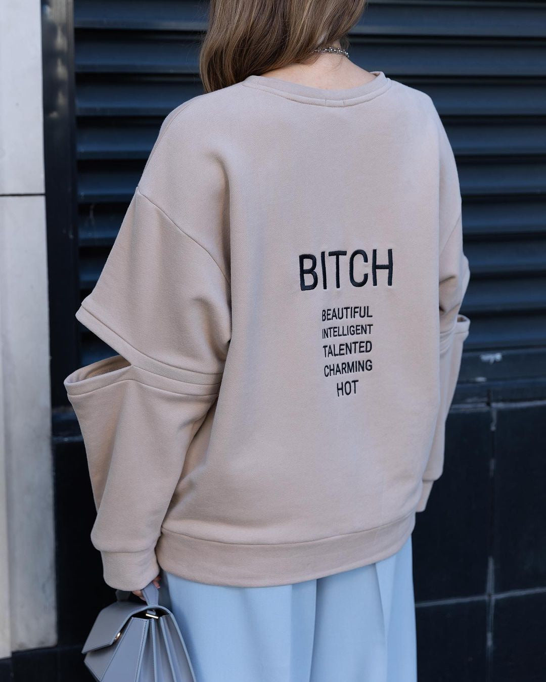 Damen Oversized Sweatshirt mit Layer-Ärmeln und seitlichem Schlitz Drune