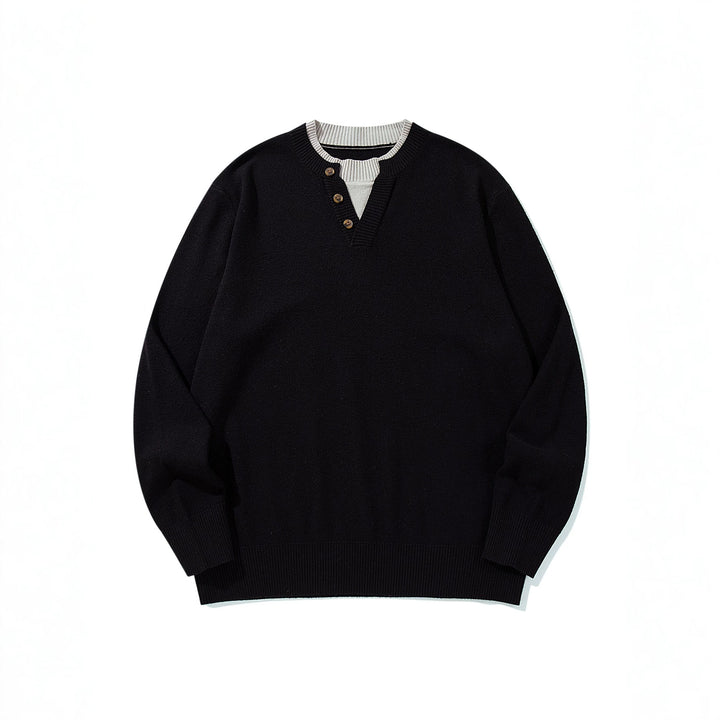 Unisex Gerippter Baumwollmix-Pullover mit Henley-Knopfleiste und Relaxed-Schnitt Drune
