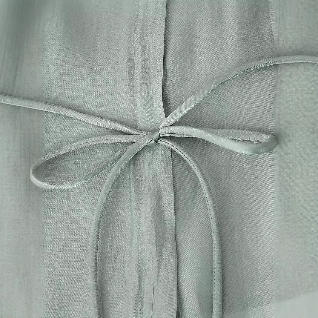 Damen nan seidenähnliche Taillierte Hemdbluse mit Bindegürtel und verdeckter Knopfleiste Drune