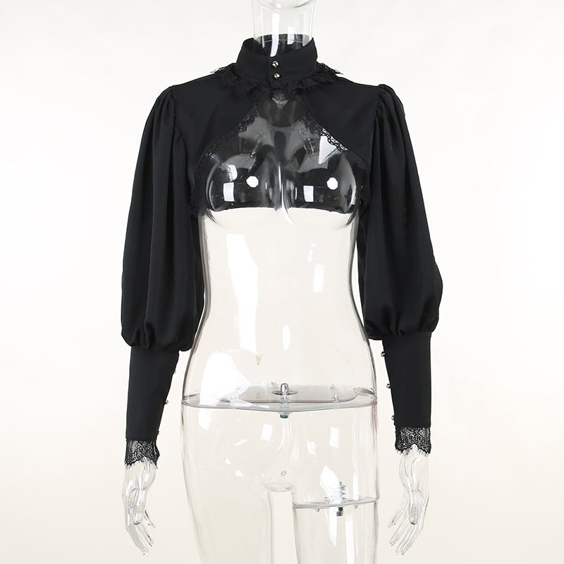 Damen figurbetonte Bluse mit Rüschendetails und Schnürung Drune