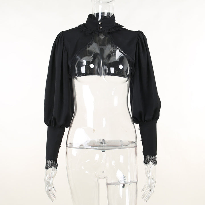 Damen figurbetonte Bluse mit Rüschendetails und Schnürung Drune