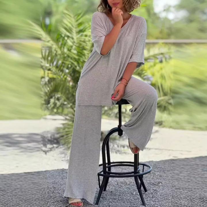 Damen nan zweiteiliges Reise- und Loungewear-Set aus weichem Rippjersey mit Longline-Tunika und Palazzohose Drune