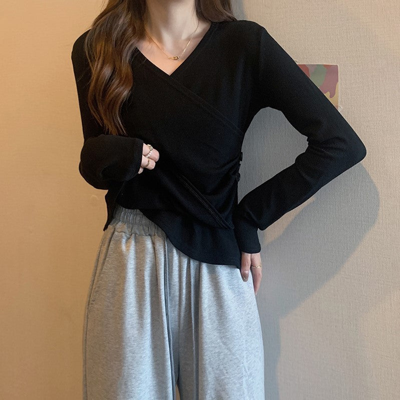 Damen Wickeloberteil mit Knopfdetails und Raffungen Drune