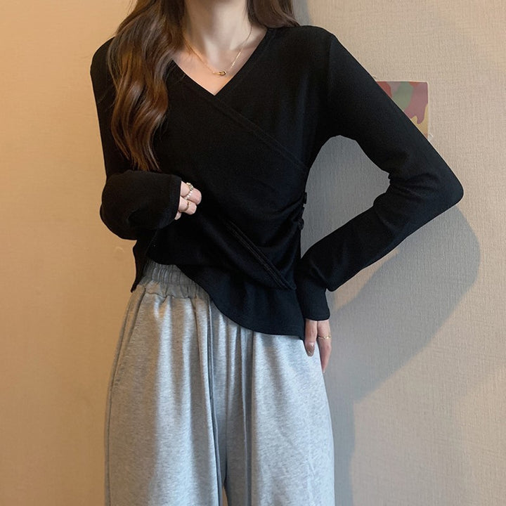 Damen Wickeloberteil mit Knopfdetails und Raffungen Drune