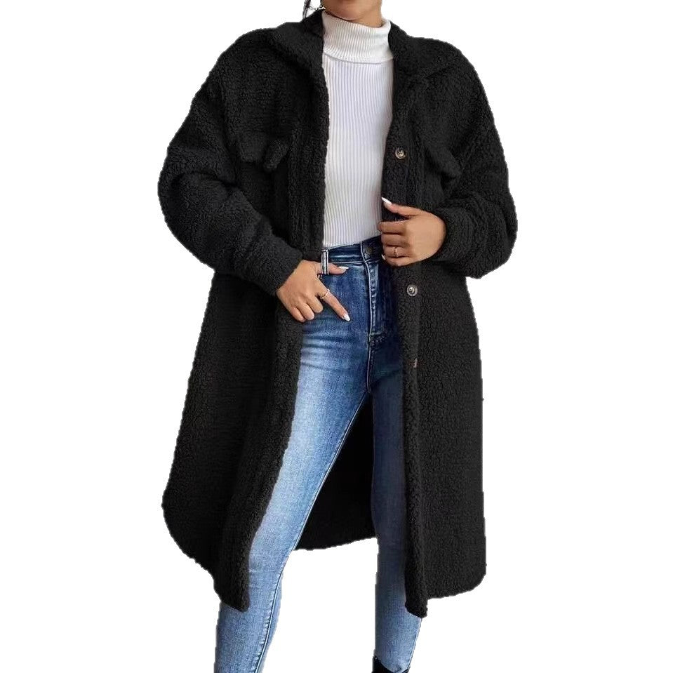 Damen Kuschelige Teddyfelljacke mit Taschen und Knopfverschluss Drune