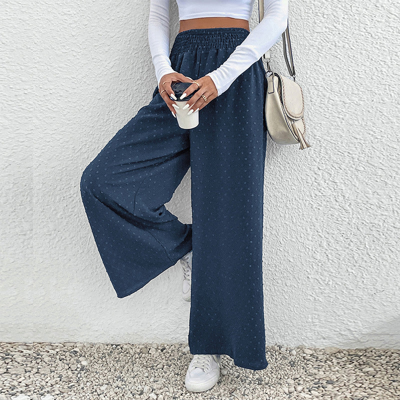 Damen Weite Leichte Maxihose mit Gummibund, strukturierter Punkttextur und Eingrifftaschen Drune