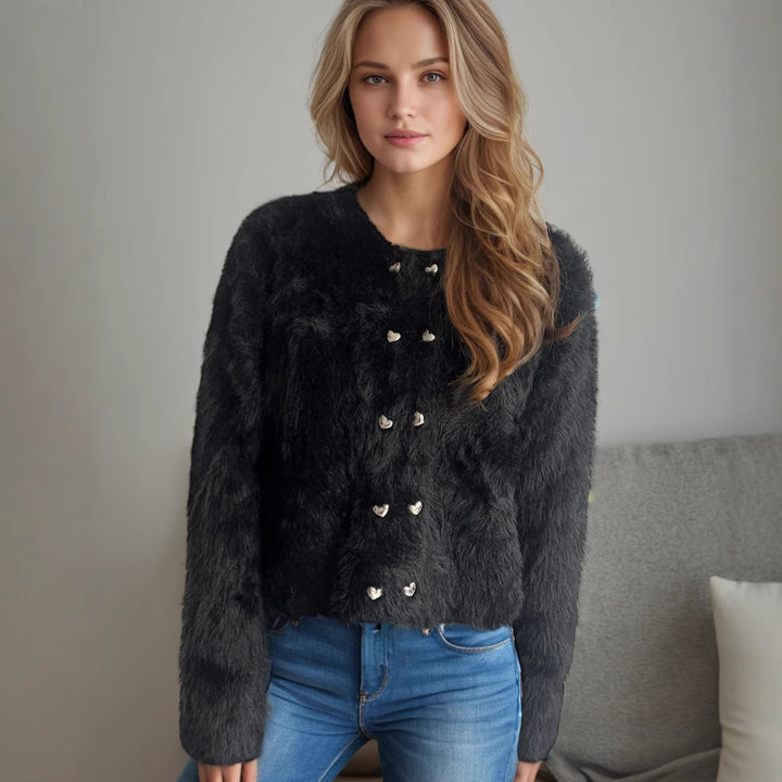 Damen weich gestrickter Bolero mit dekorativen Herzknöpfen Drune