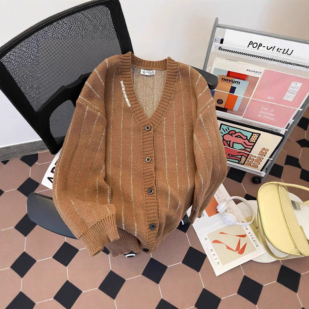 Damen Strickjacke mit V-Ausschnitt und Knöpfen Drune