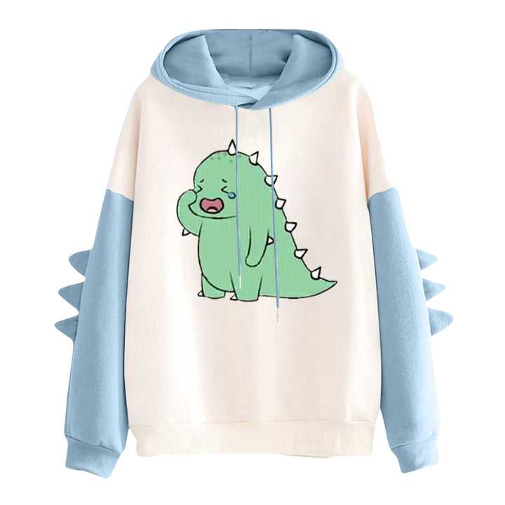 Damen nan Kapuzenpullover mit niedlichem Dino-Print, kontrastkapuze und dekorativen Stoffstacheln Drune