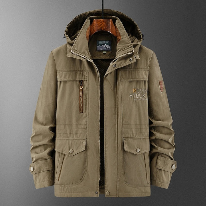 Herren Wetterfeste Utility-Fieldjacke mit Kapuze, Mesh-Futter und Multifunktions-Taschen Drune