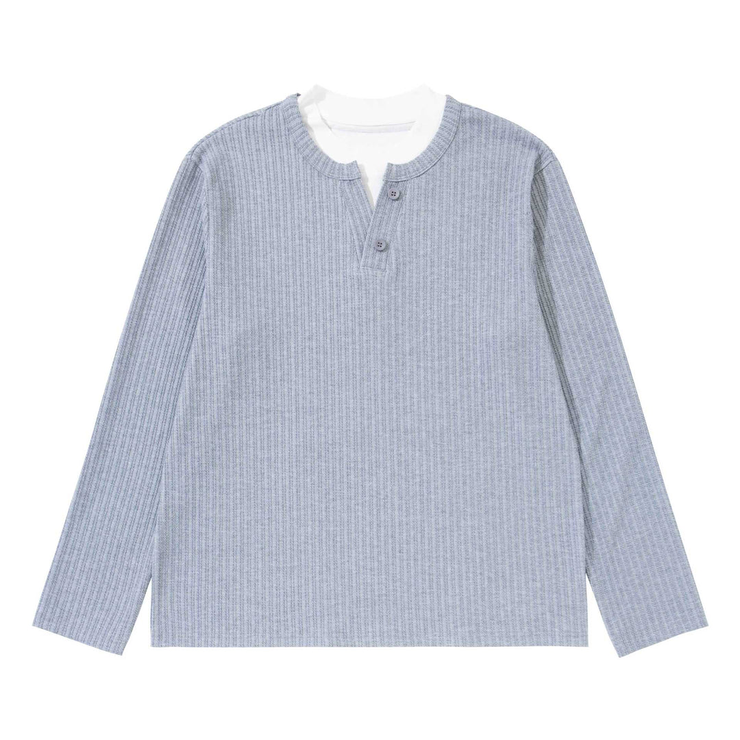 Unisex Feinstrukturierter Rippsweater mit Henley-Ausschnitt Drune