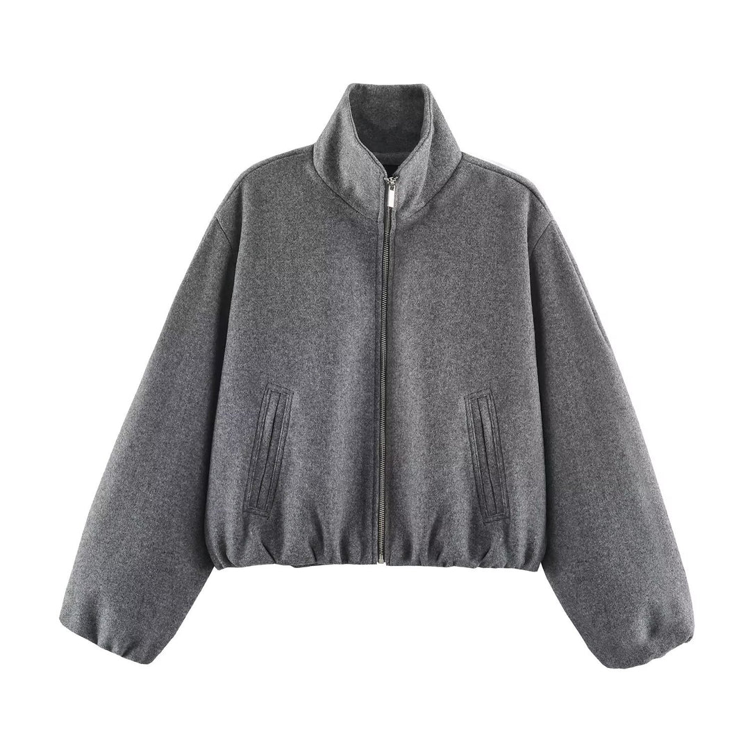 Damen Oversized Kurzblouson mit Stehkragen, Reißverschluss und elastischem Saum Drune