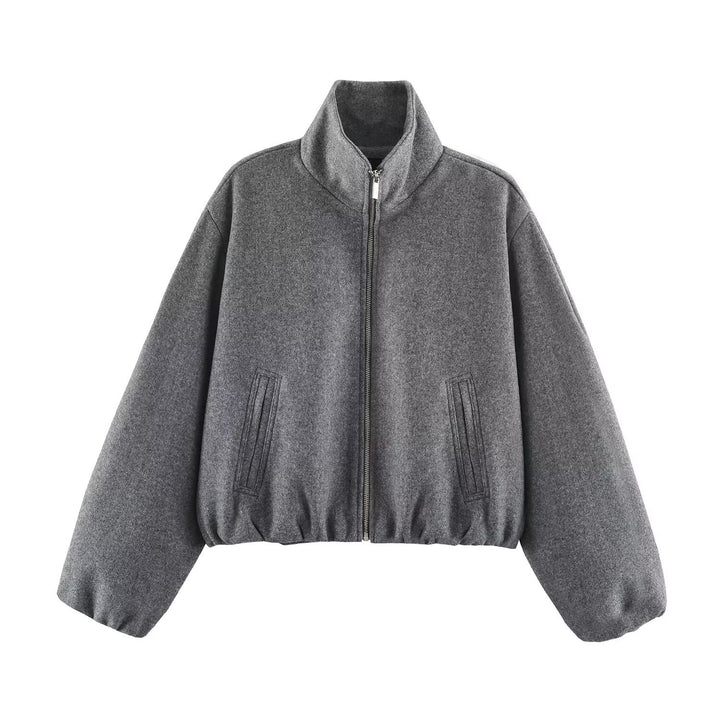 Damen Oversized Kurzblouson mit Stehkragen, Reißverschluss und elastischem Saum Drune