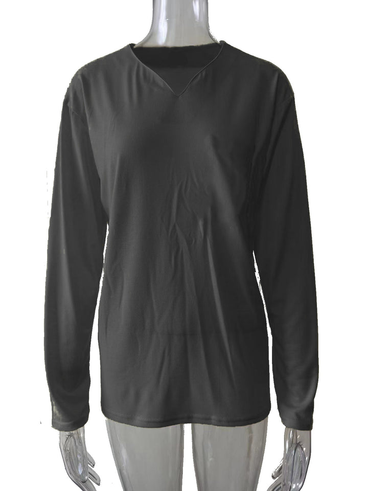 Damen nan legeres Langarmshirt mit V-Notch-Ausschnitt, Brusttasche und lockerer Oversize-Passform Drune
