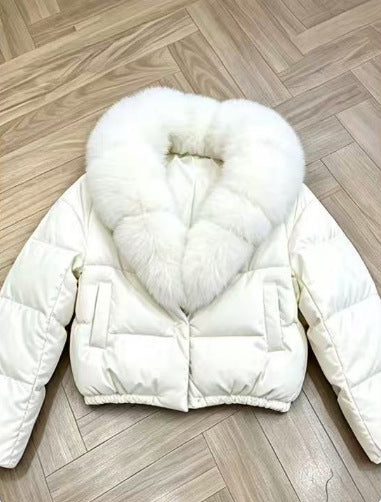 Damen nan kurz geschnittene Boxy-Pufferjacke mit extra großem Webpelzkragen und formstabilem Saum Drune