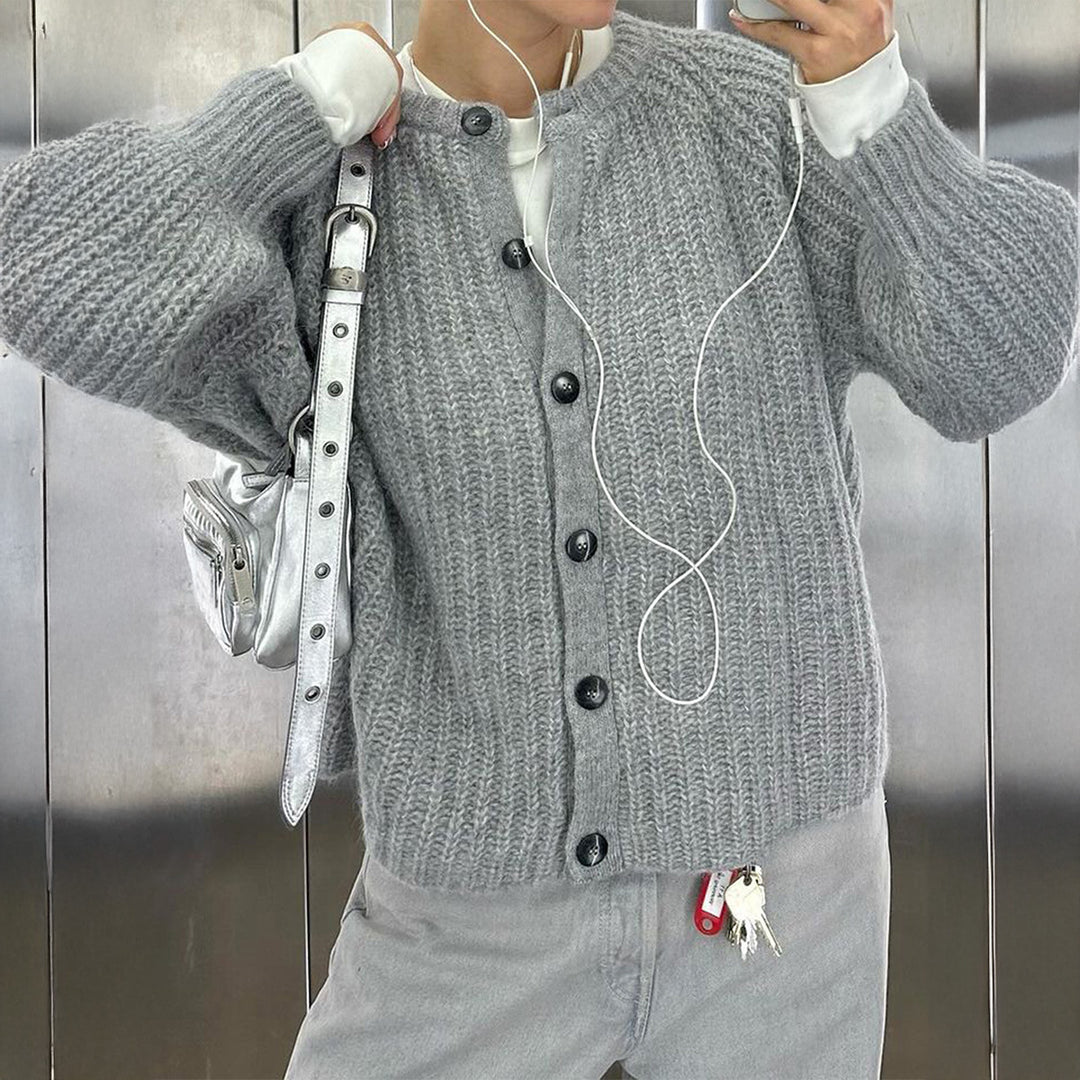 Damen nan grobgestrickter Oversize-Cardigan mit Kokosknopfleiste und überschnittener Schulter Drune
