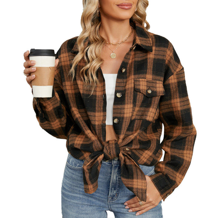 Damen Oversized Karobluse mit legerem Schnitt und Knopfdetails Drune