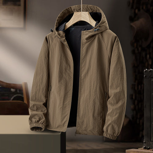 Herren Ultraleichte Kapuzen-Windjacke mit Mesh-Futter und wasserabweisender Außenlage Drune