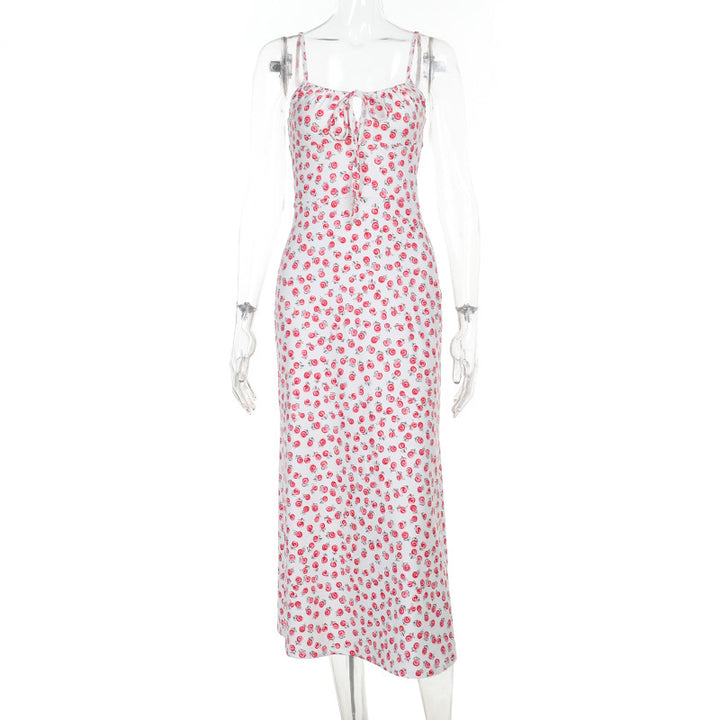 Damen Maxikleid mit floralen Akzenten und verspieltem Knotendetail Drune