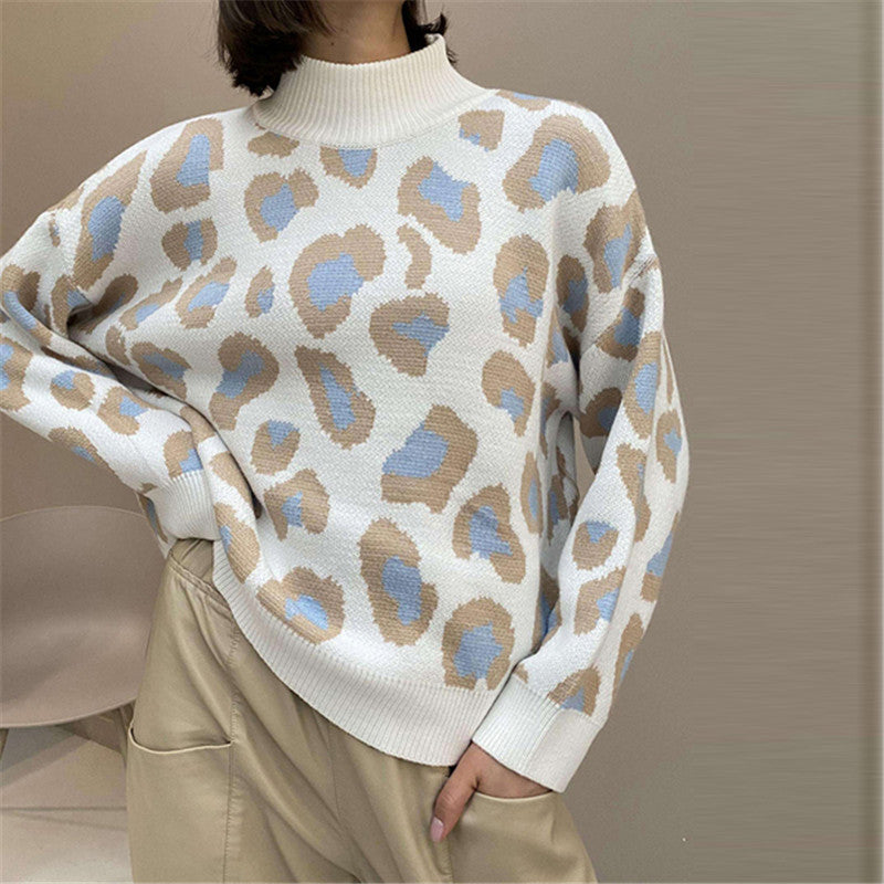 Damen Oversize Rollkragenpullover mit Leo-Jacquard und Rippbündchen Drune